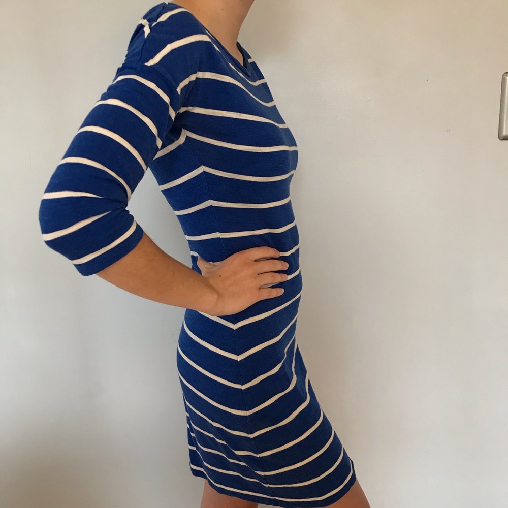 Blue and white striped dress